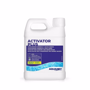 Activator Plus, catalizador líquido para piscinas que potencia cloro, bromo u oxígeno y previene algas y bacterias.